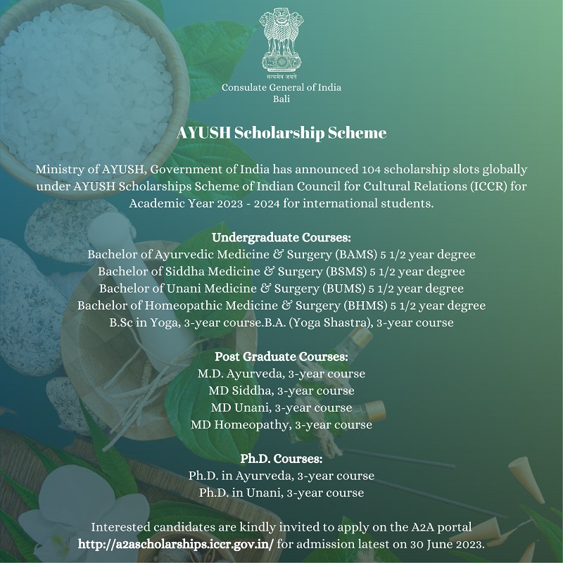 Consulate General of India Bali Indonesia AYUSH Scholarship